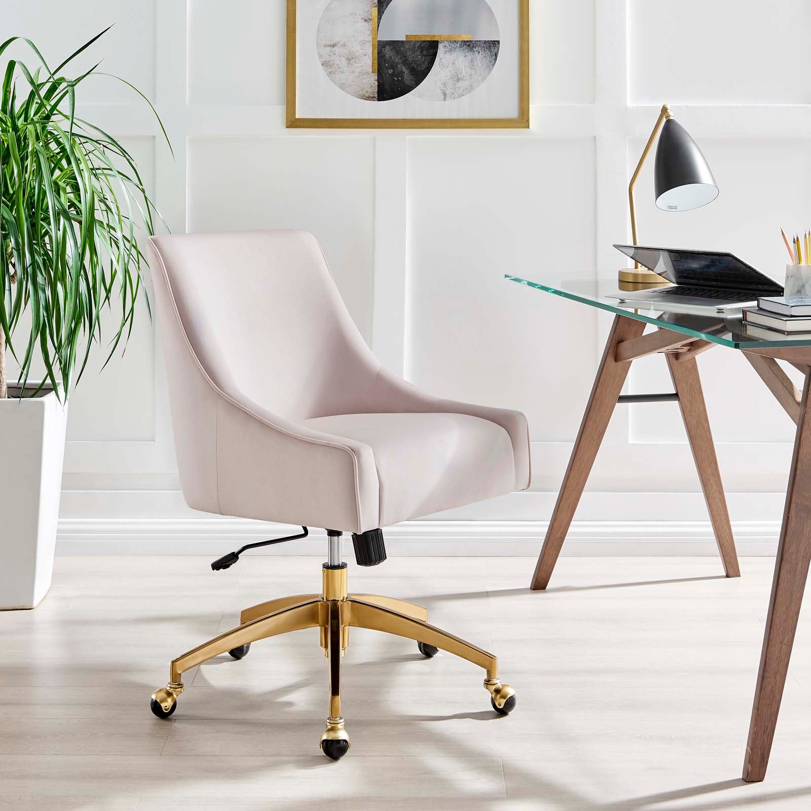 Velvet rolling desk discount chair