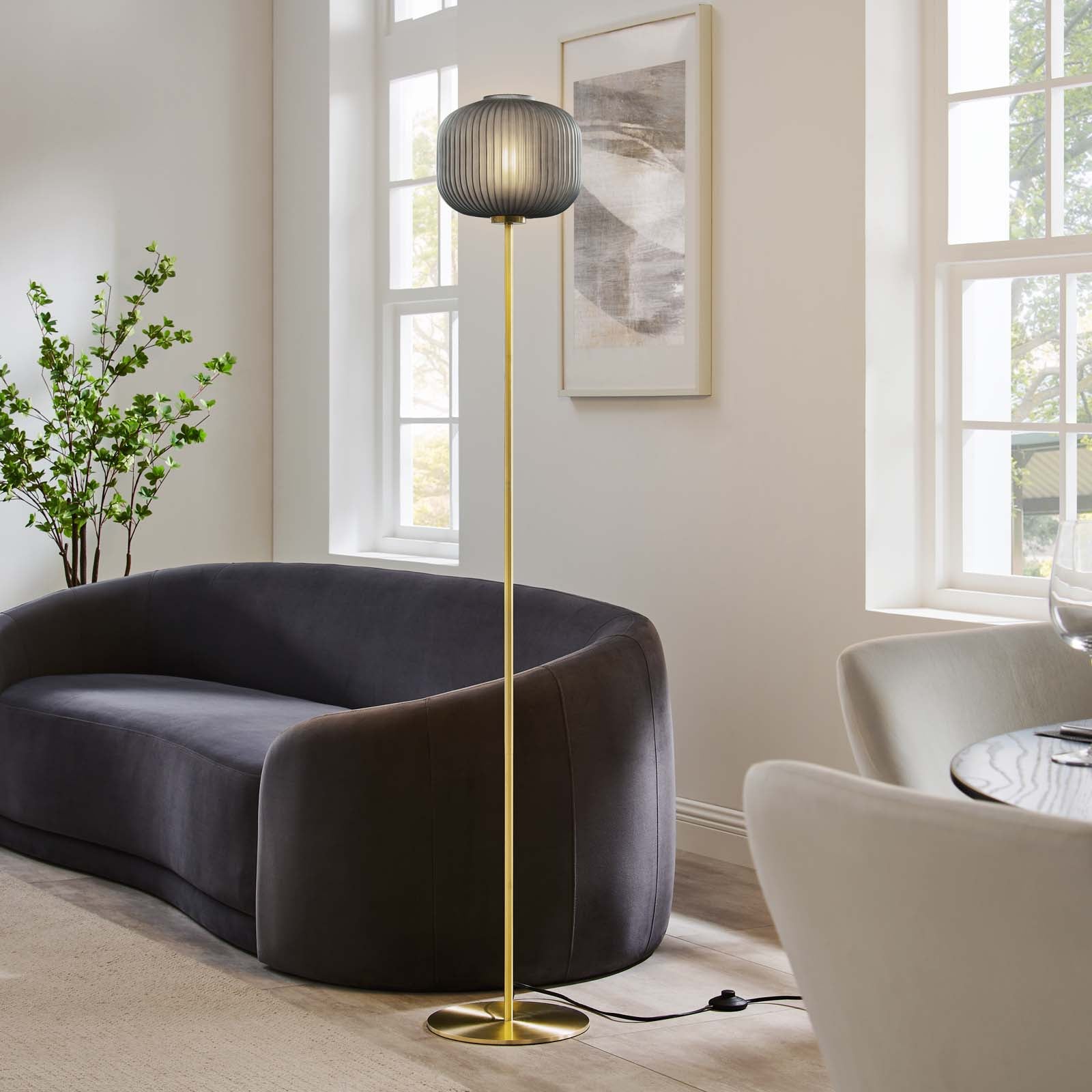 Percy Glass Sphere and Metal Floor Lamp