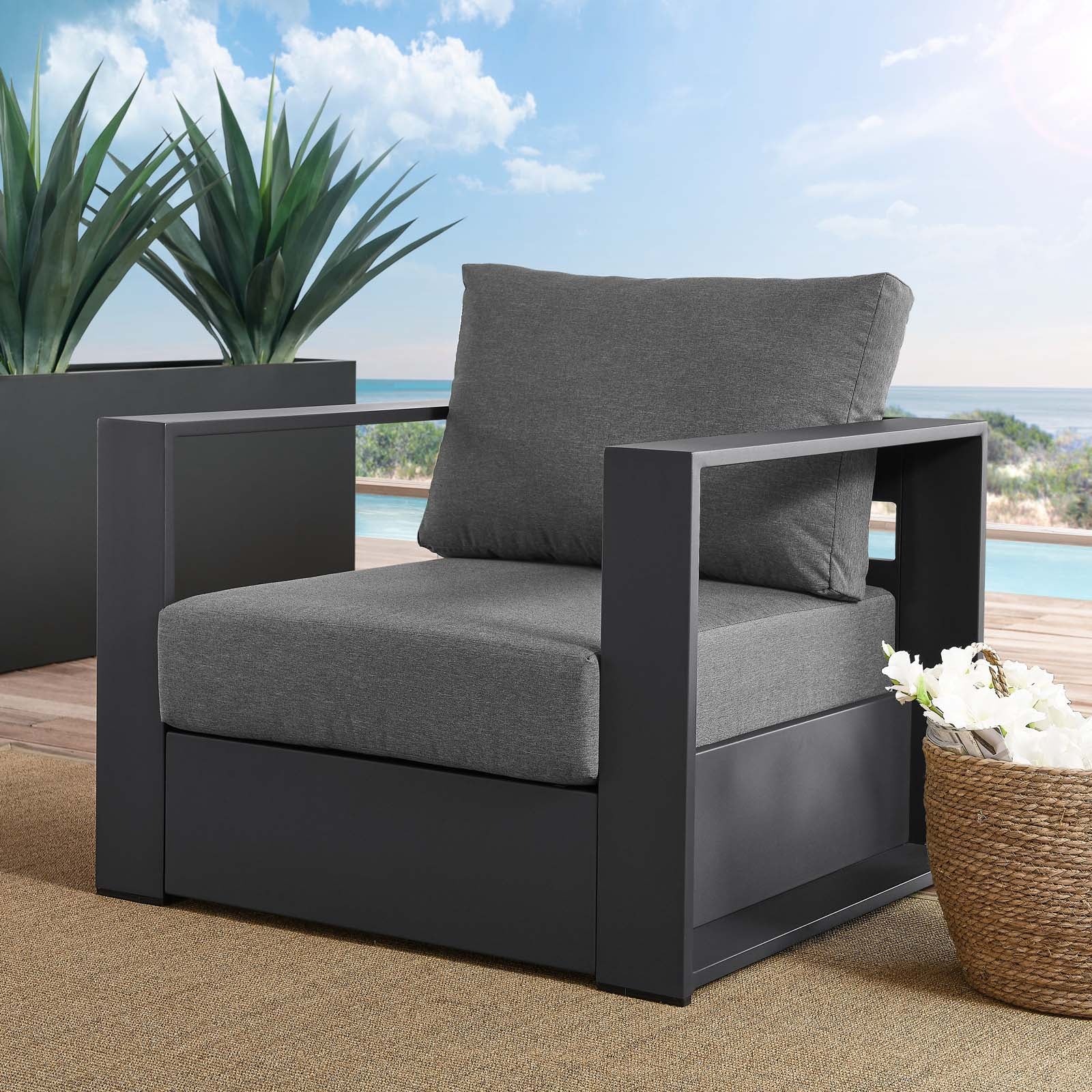 Tammy Outdoor Patio Powder-Coated Aluminum Armchair