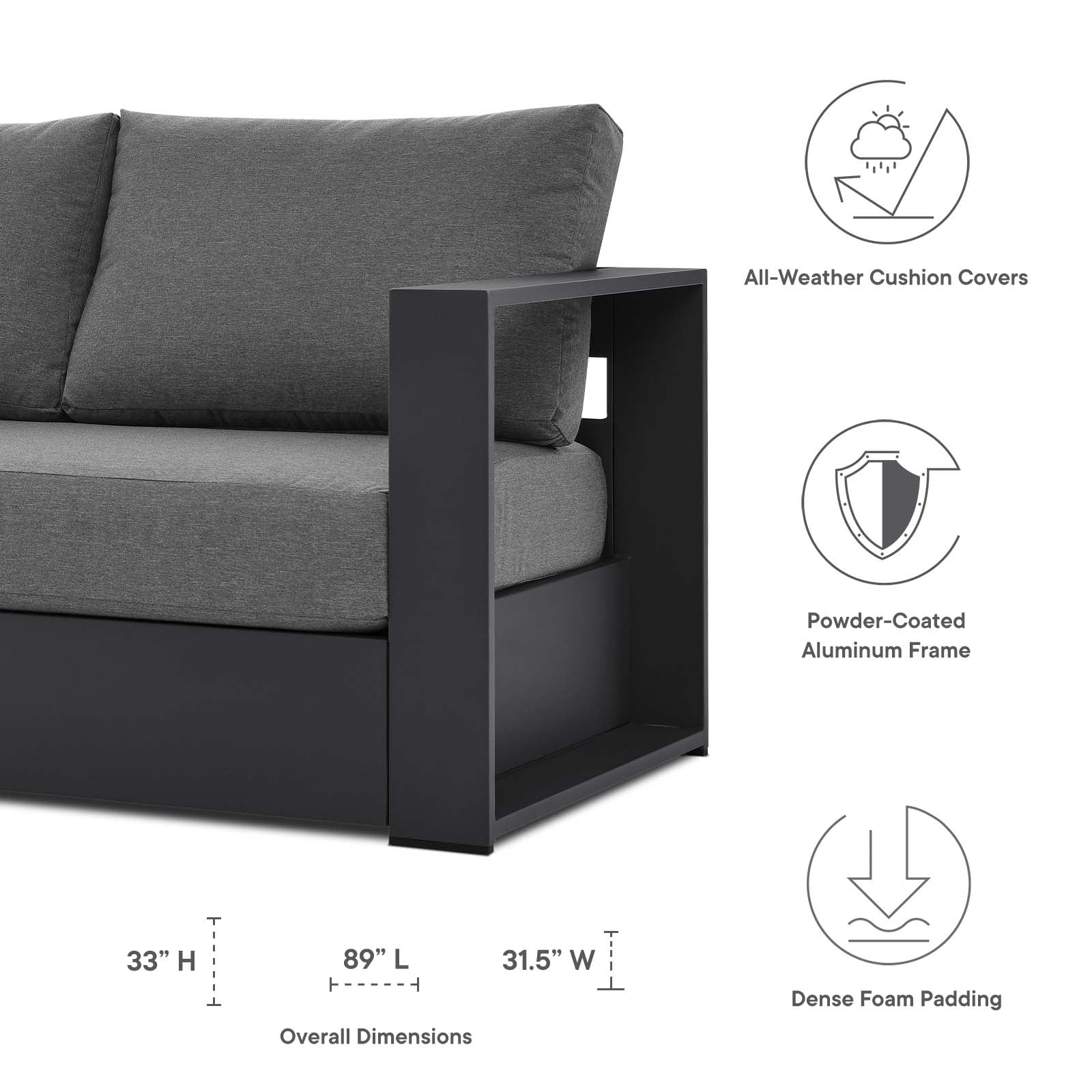 Tammy Outdoor Patio Powder-Coated Aluminum Sofa