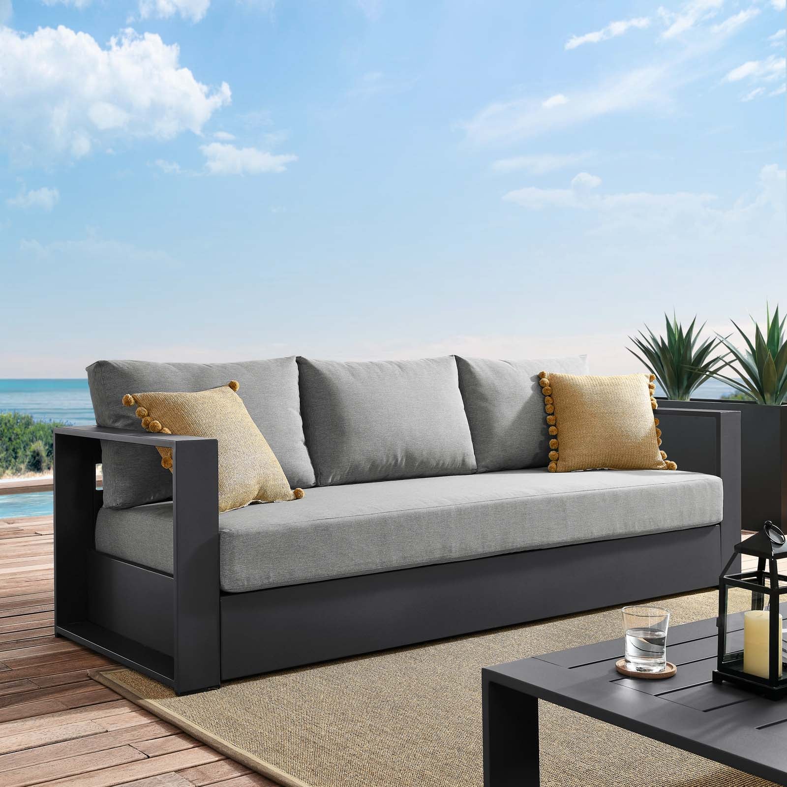 Tammy Outdoor Patio Powder-Coated Aluminum Sofa