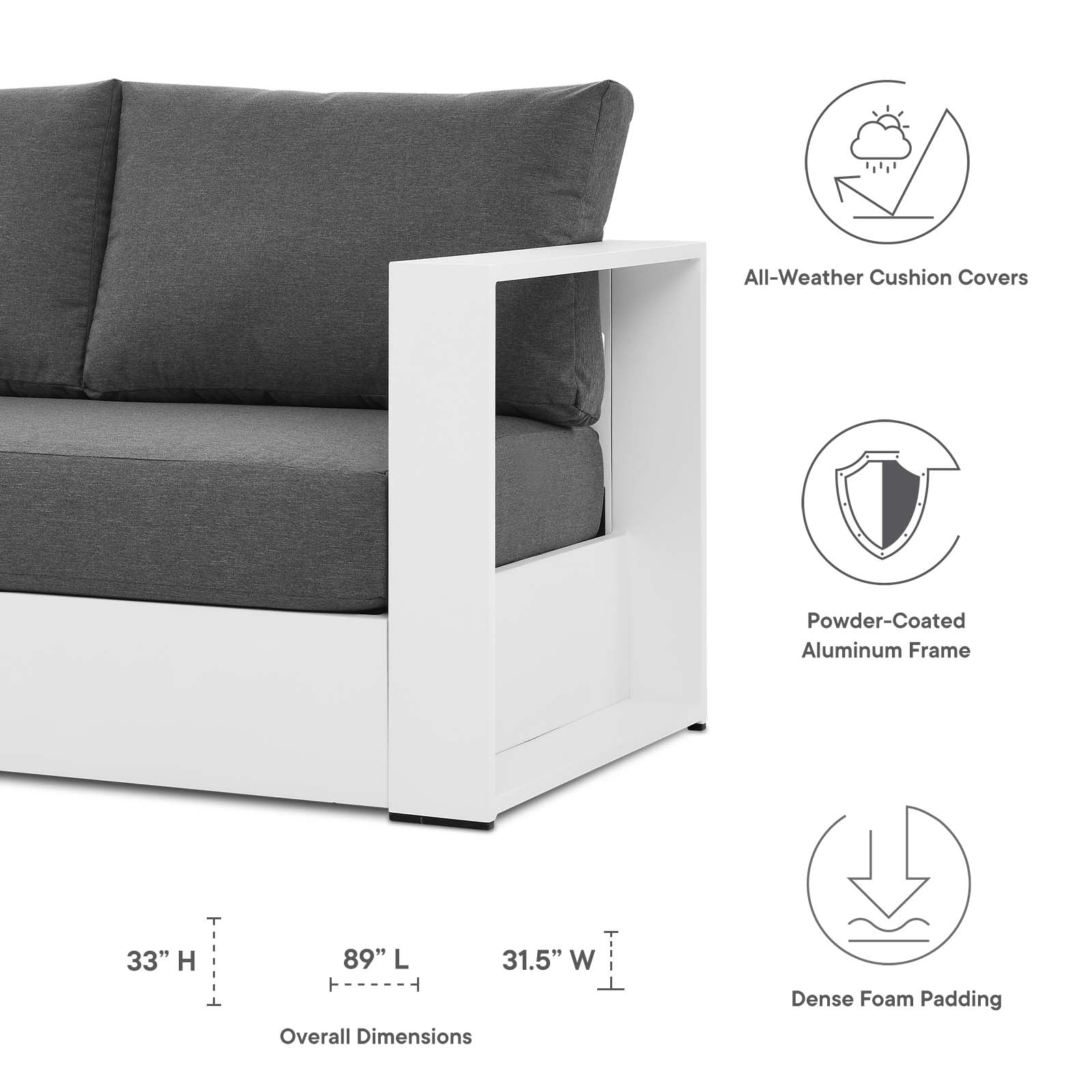 Tammy Outdoor Patio Powder-Coated Aluminum Sofa