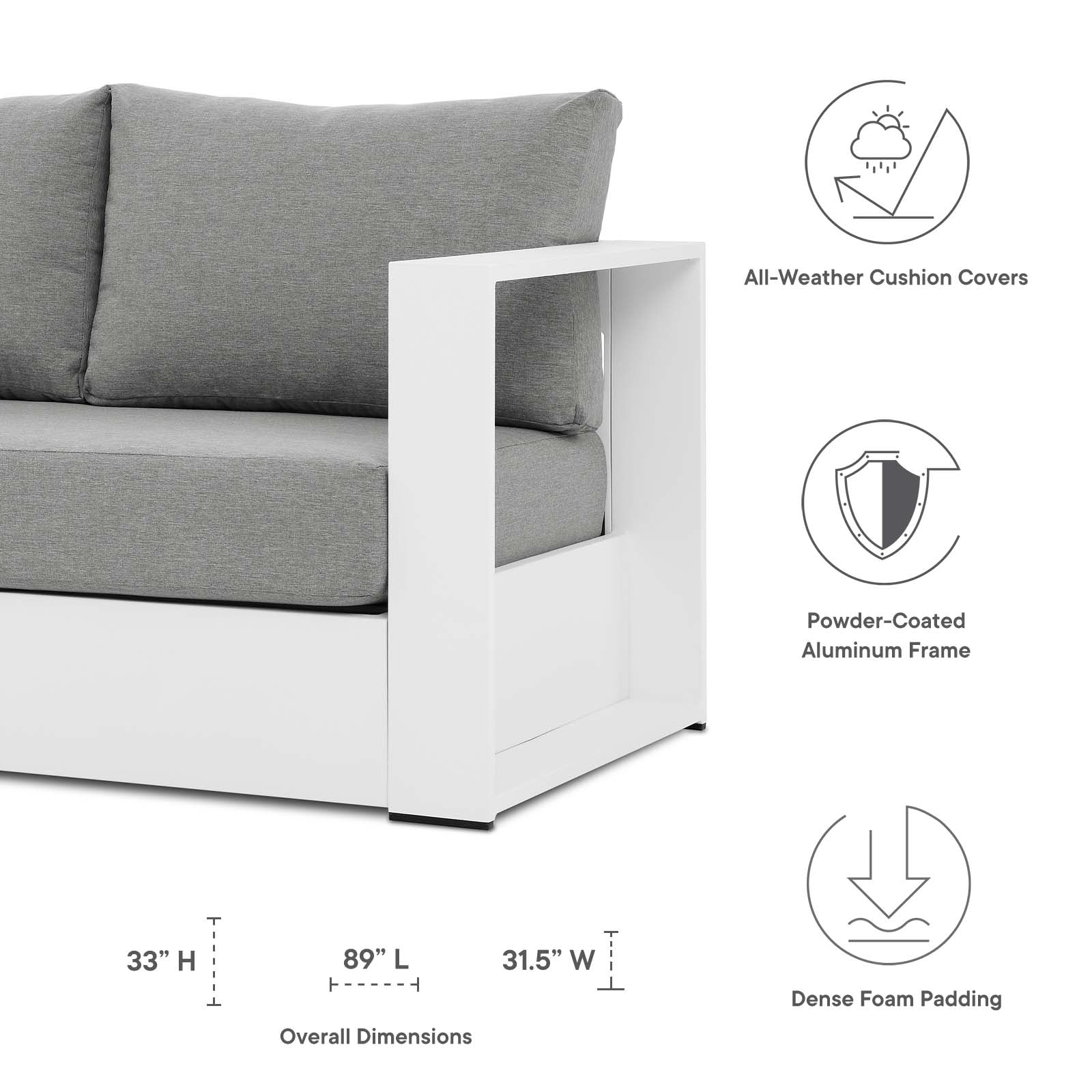 Tammy Outdoor Patio Powder-Coated Aluminum Sofa