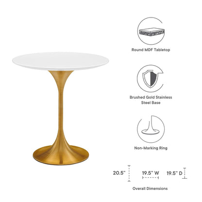 Tulip Style 20" Round Side Table - White & Gold Base