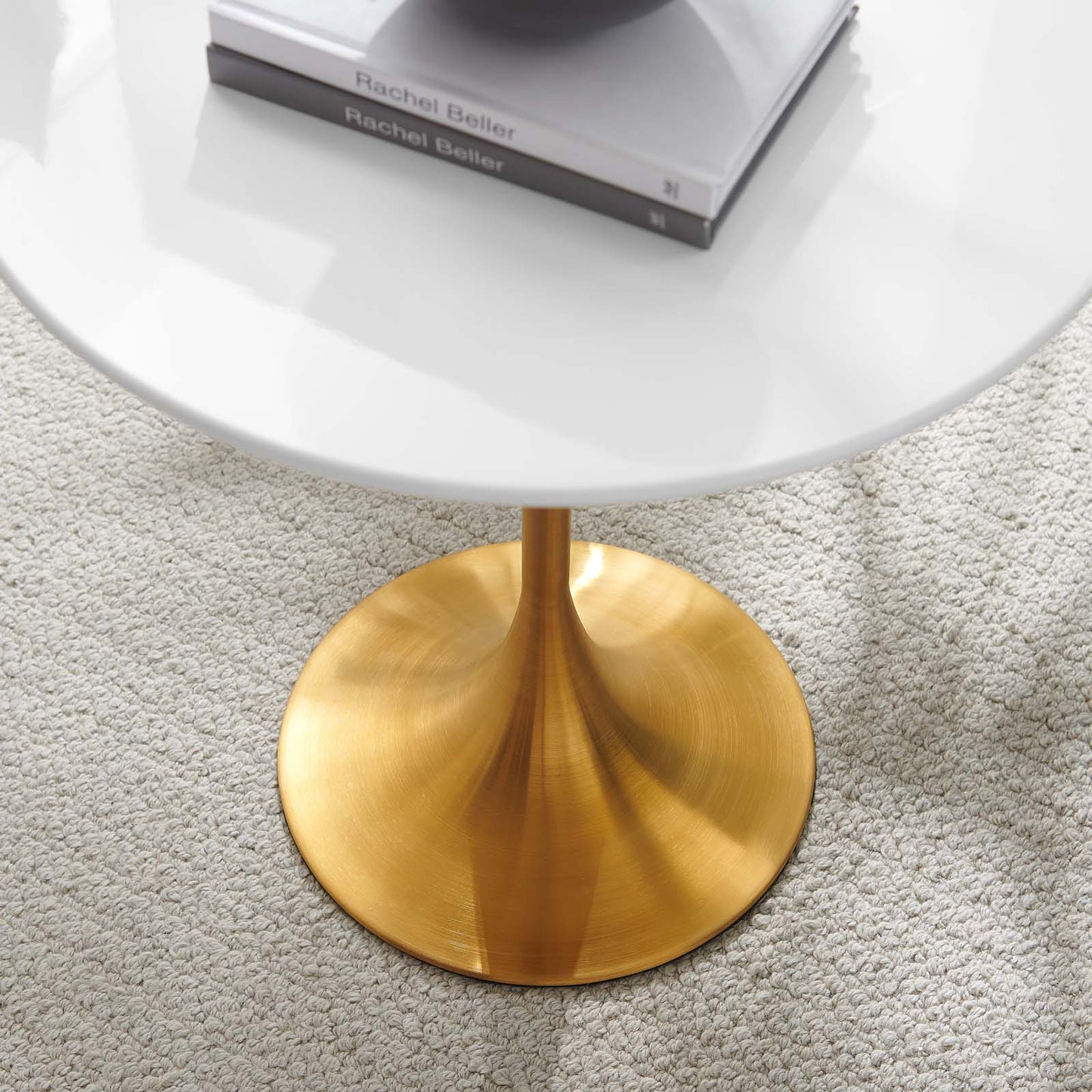 Tulip Style 20" Round Side Table - White & Gold Base