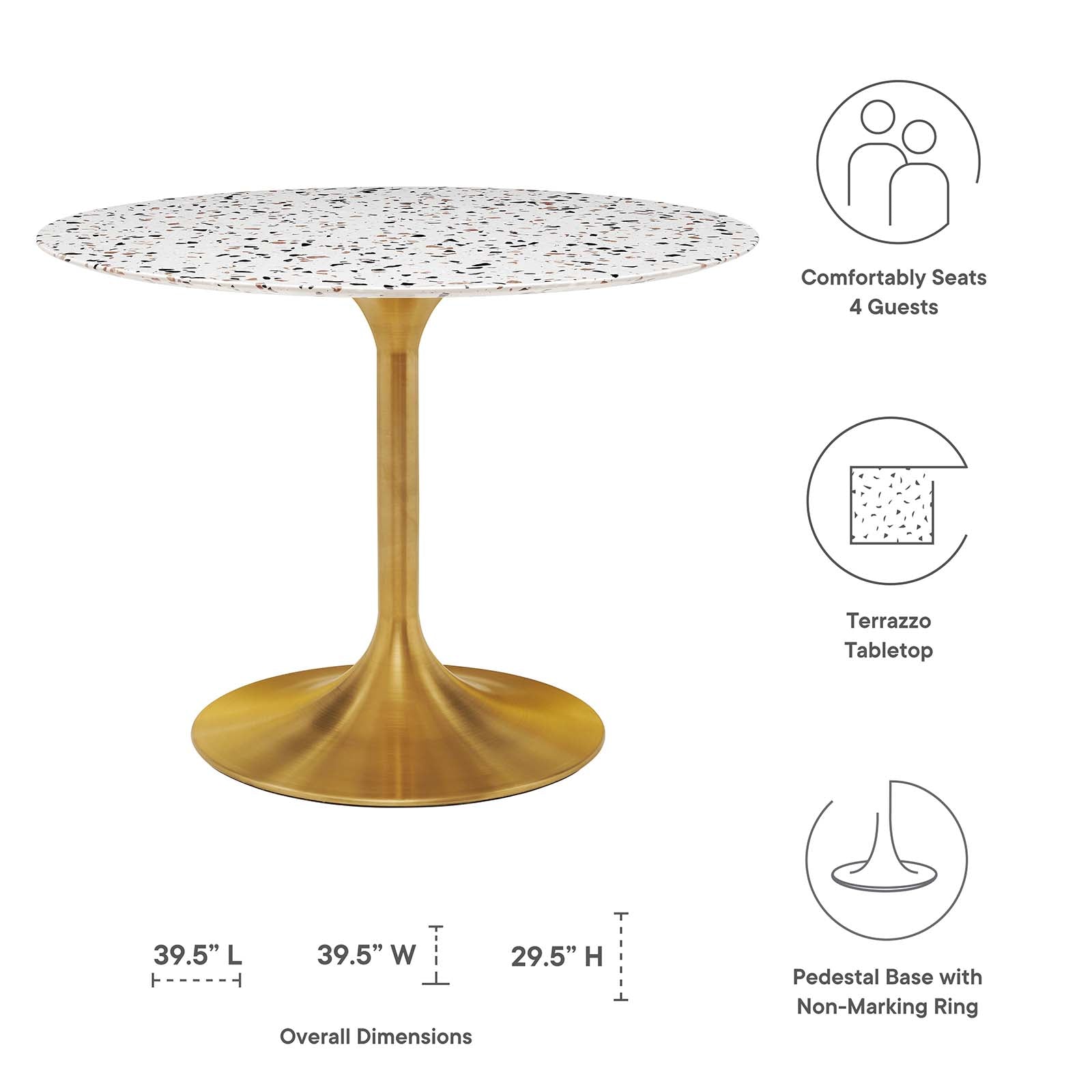 Tulip Style 40" Round Terrazzo Dining Table