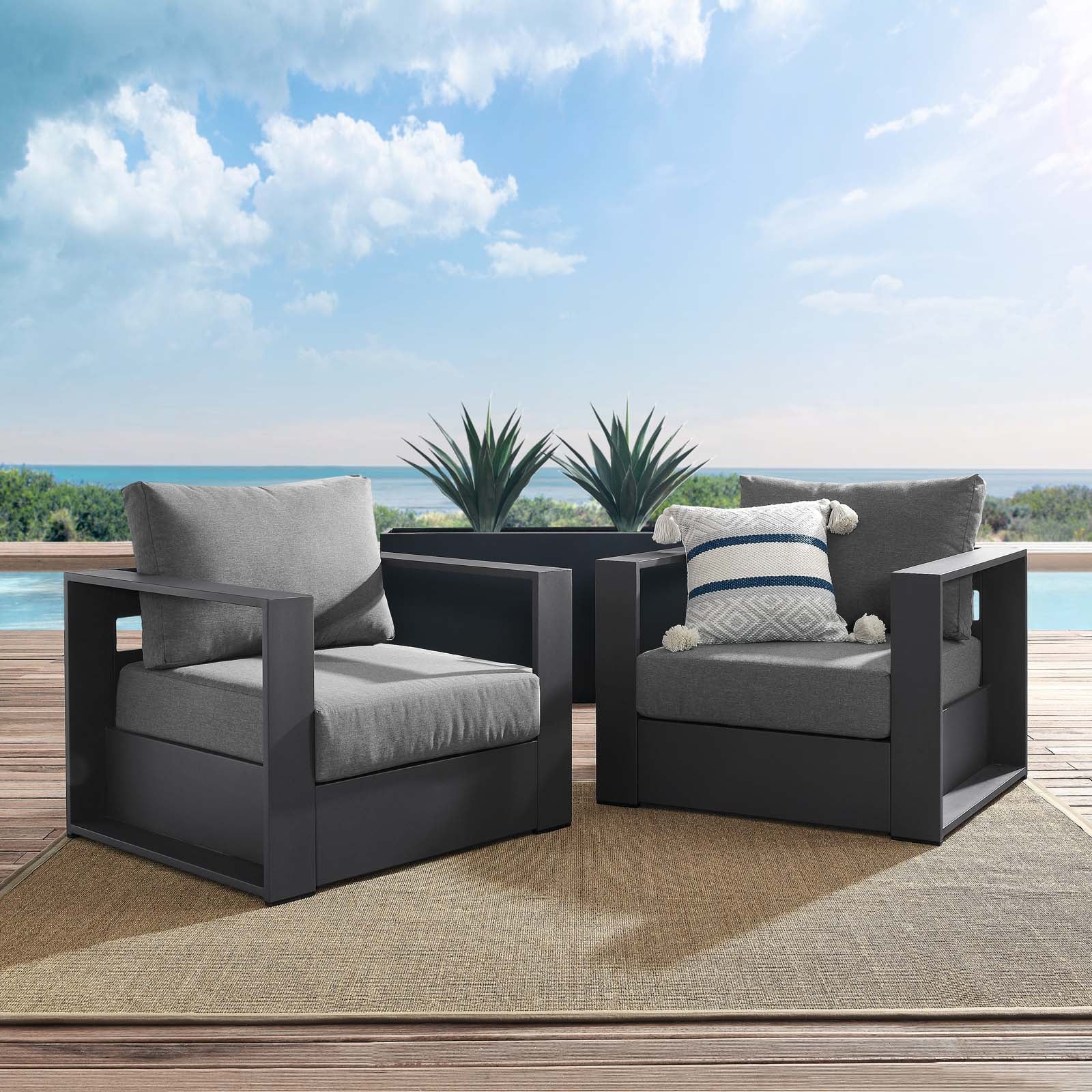 Tammy Outdoor Patio Powder-Coated Aluminum 2-Piece Armchair Set