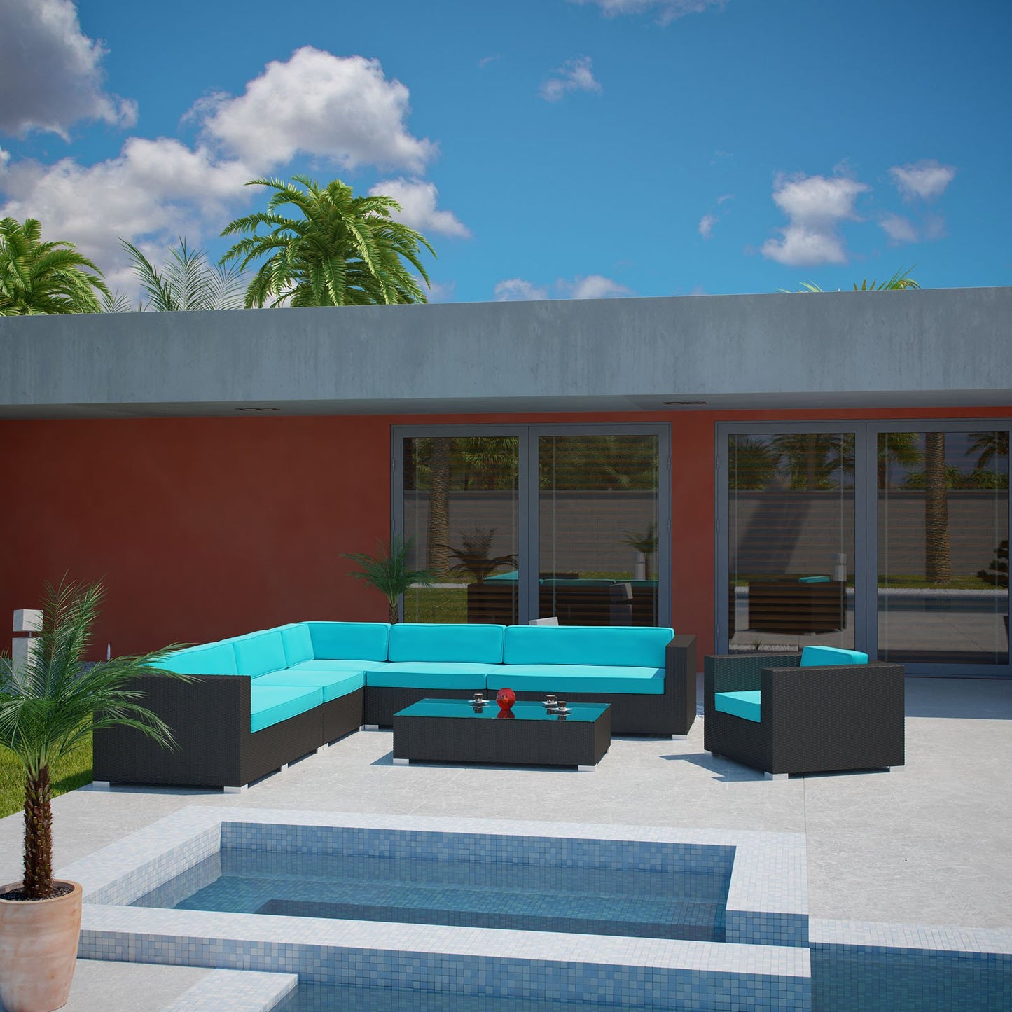 Santa Cruz 7 Piece Outdoor Patio Sectional Set - living-essentials