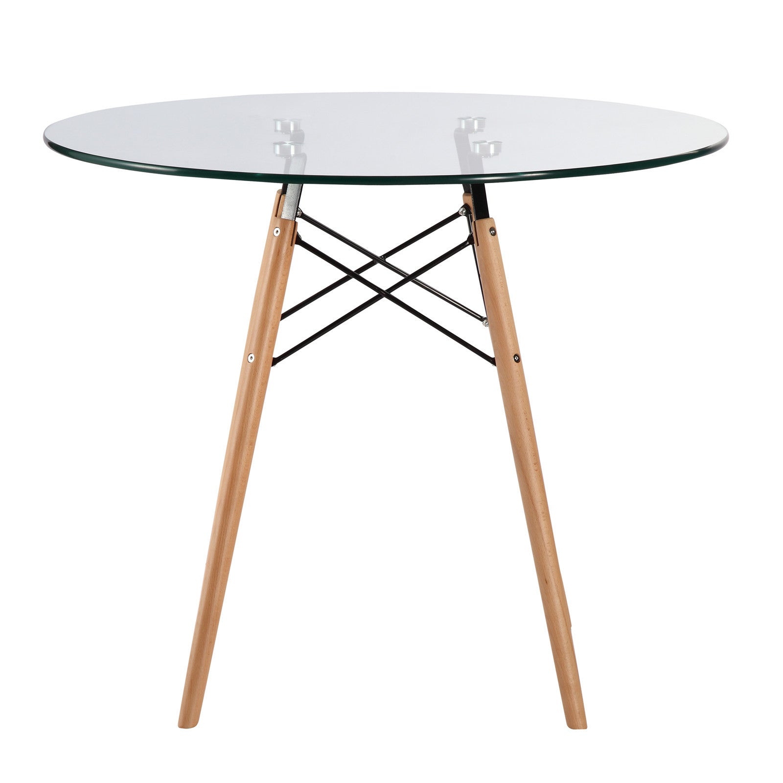Emfurn Eiffel Style 36" Glass Top Dining Table with Natural Legs - living-essentials