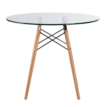 Emfurn Eiffel Style 36" Glass Top Dining Table with Natural Legs - living-essentials