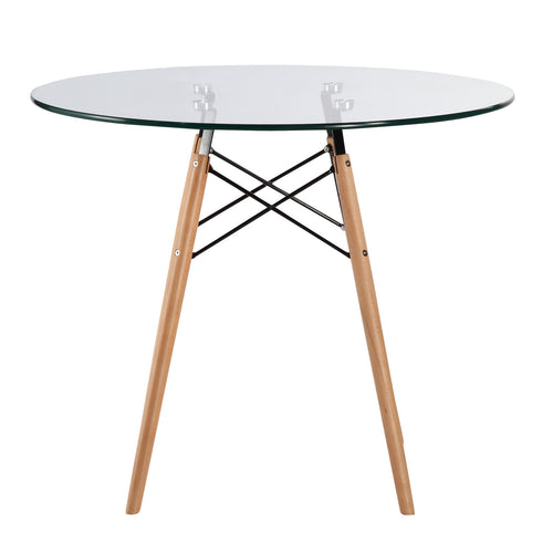 Emfurn Eiffel Style 36" Glass Top Dining Table with Natural Legs - living-essentials