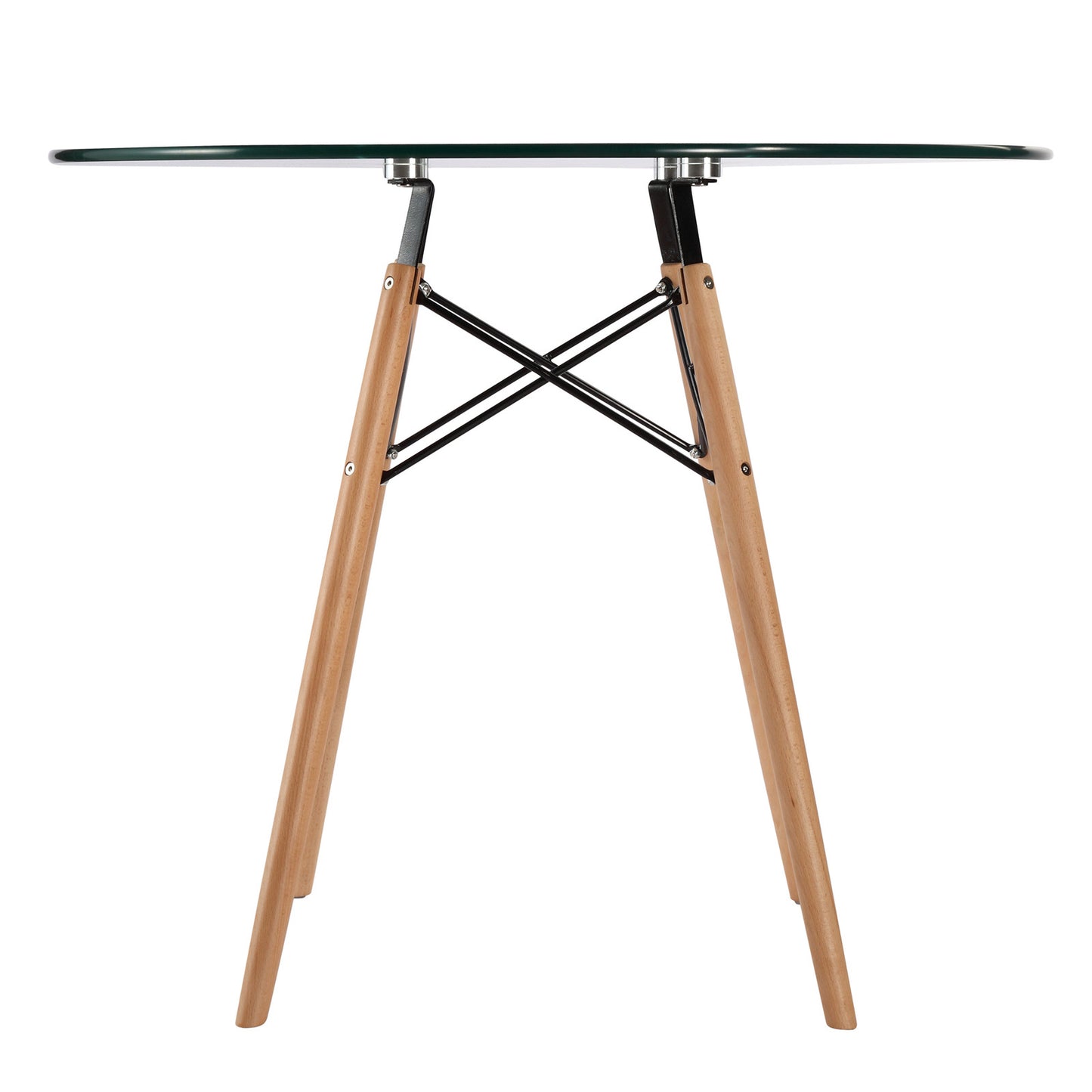Emfurn Eiffel Style 36" Glass Top Dining Table with Natural Legs - living-essentials