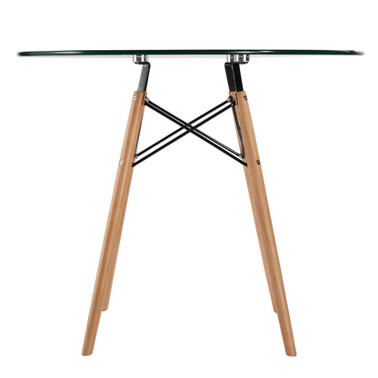 Emfurn Eiffel Style 36" Glass Top Dining Table with Natural Legs - living-essentials