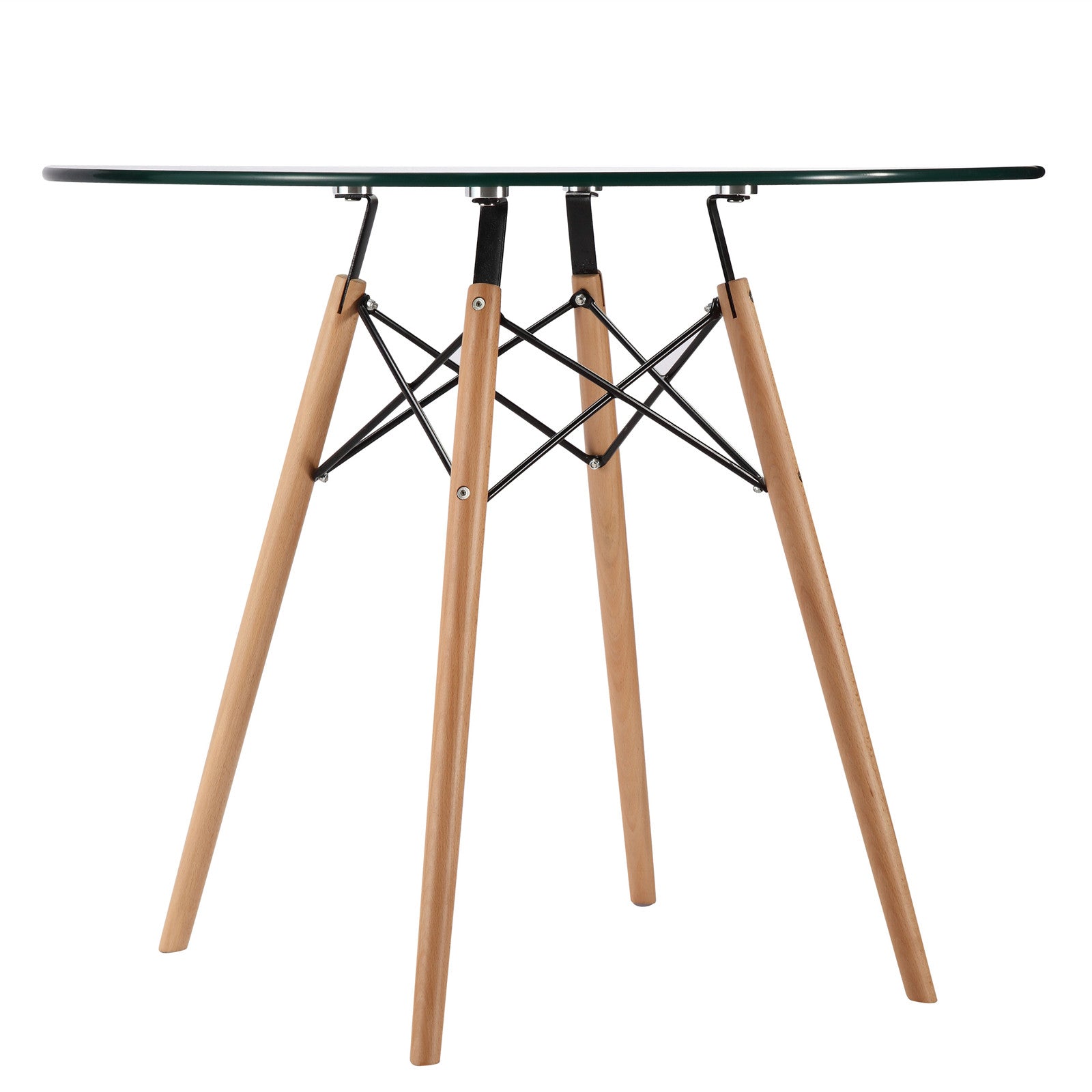 Emfurn Eiffel Style 36" Glass Top Dining Table with Natural Legs - living-essentials