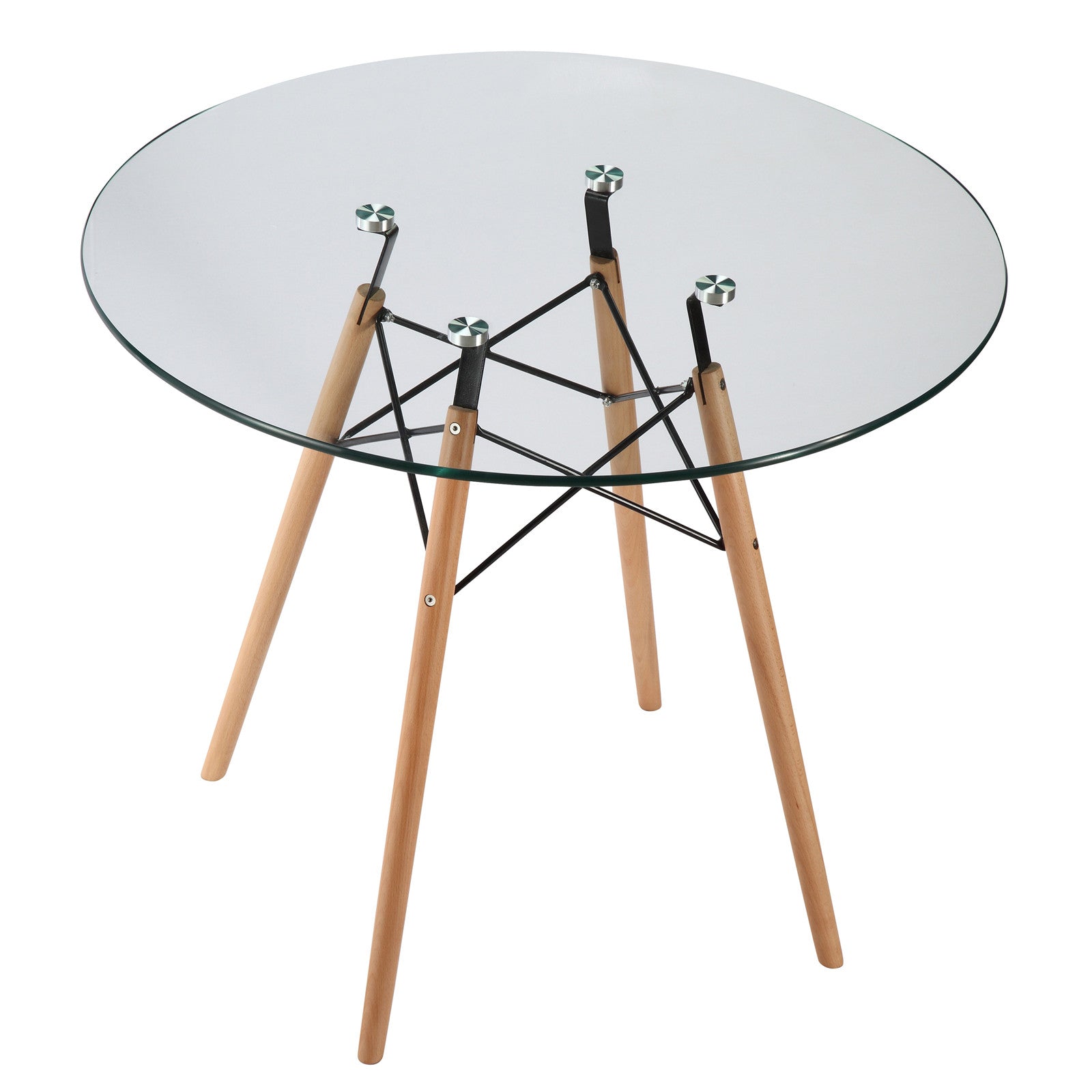 Emfurn Eiffel Style 36" Glass Top Dining Table with Natural Legs - living-essentials