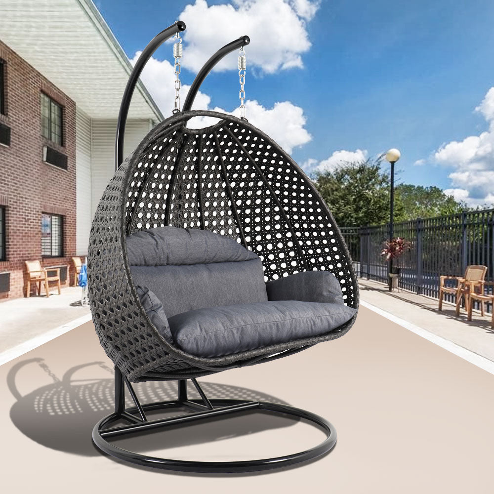 Charcoal Wicker Hanging 2 person Egg Swing Chair