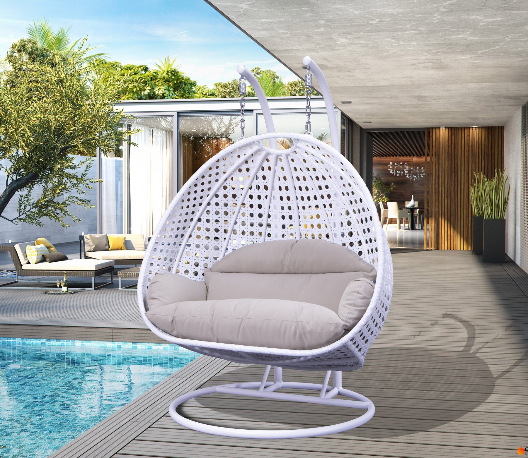 White Wicker Hanging 2 person Egg Swing Chair