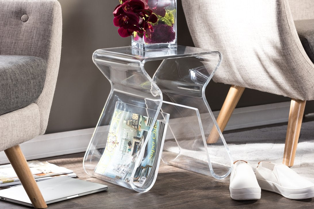 Acrylic End Table With Magazine Rack