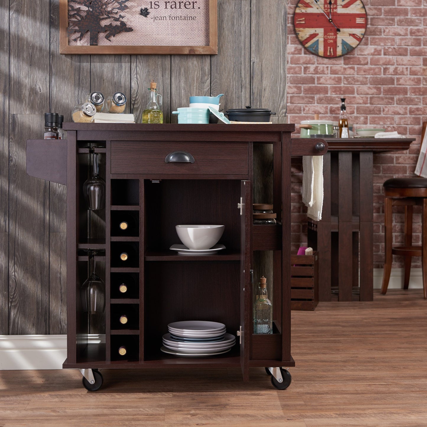 Chapin Rustic Multi-Storage Serving Cart in Espresso - living-essentials
