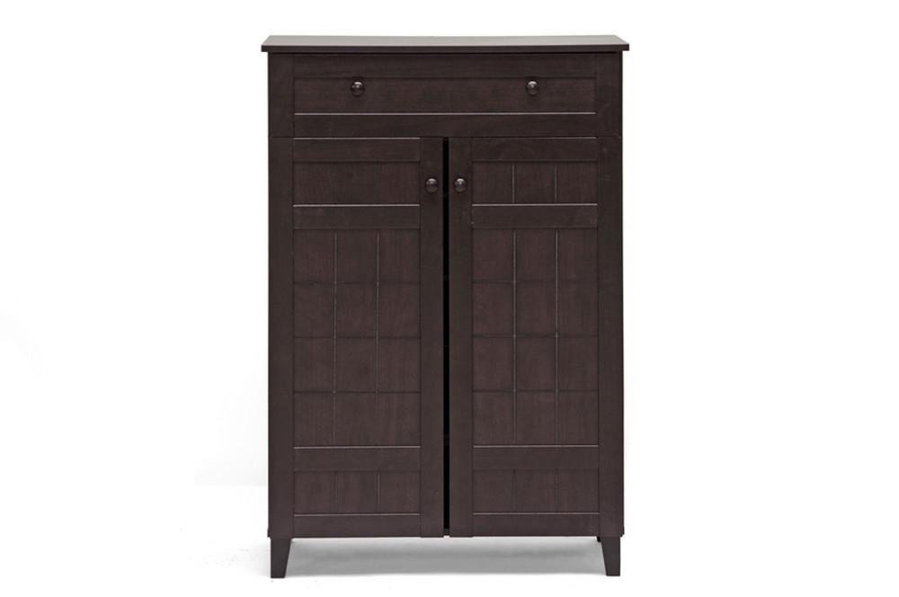 Cynan Dark Brown Wood Modern Shoe Cabinet (Tall) - living-essentials