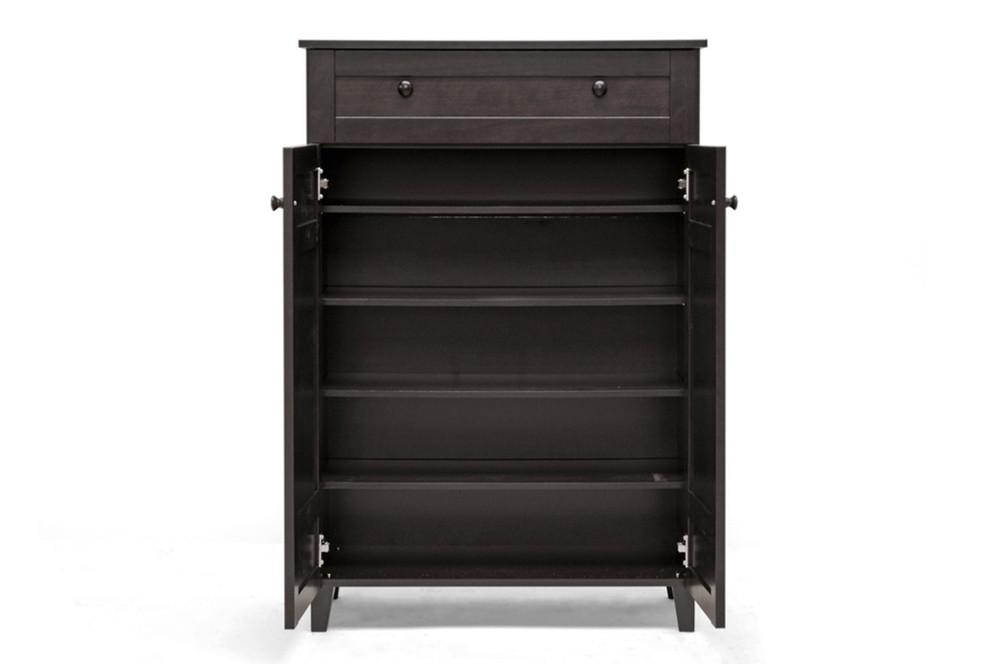 Cynan Dark Brown Wood Modern Shoe Cabinet (Tall) - living-essentials