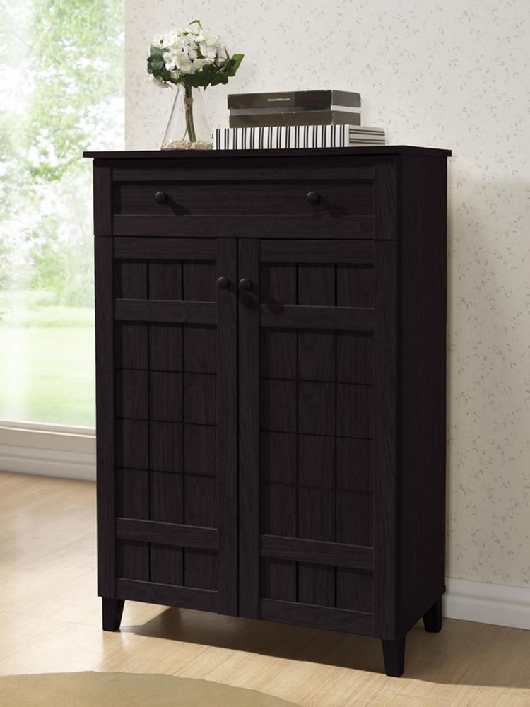 Cynan Dark Brown Wood Modern Shoe Cabinet (Tall) - living-essentials