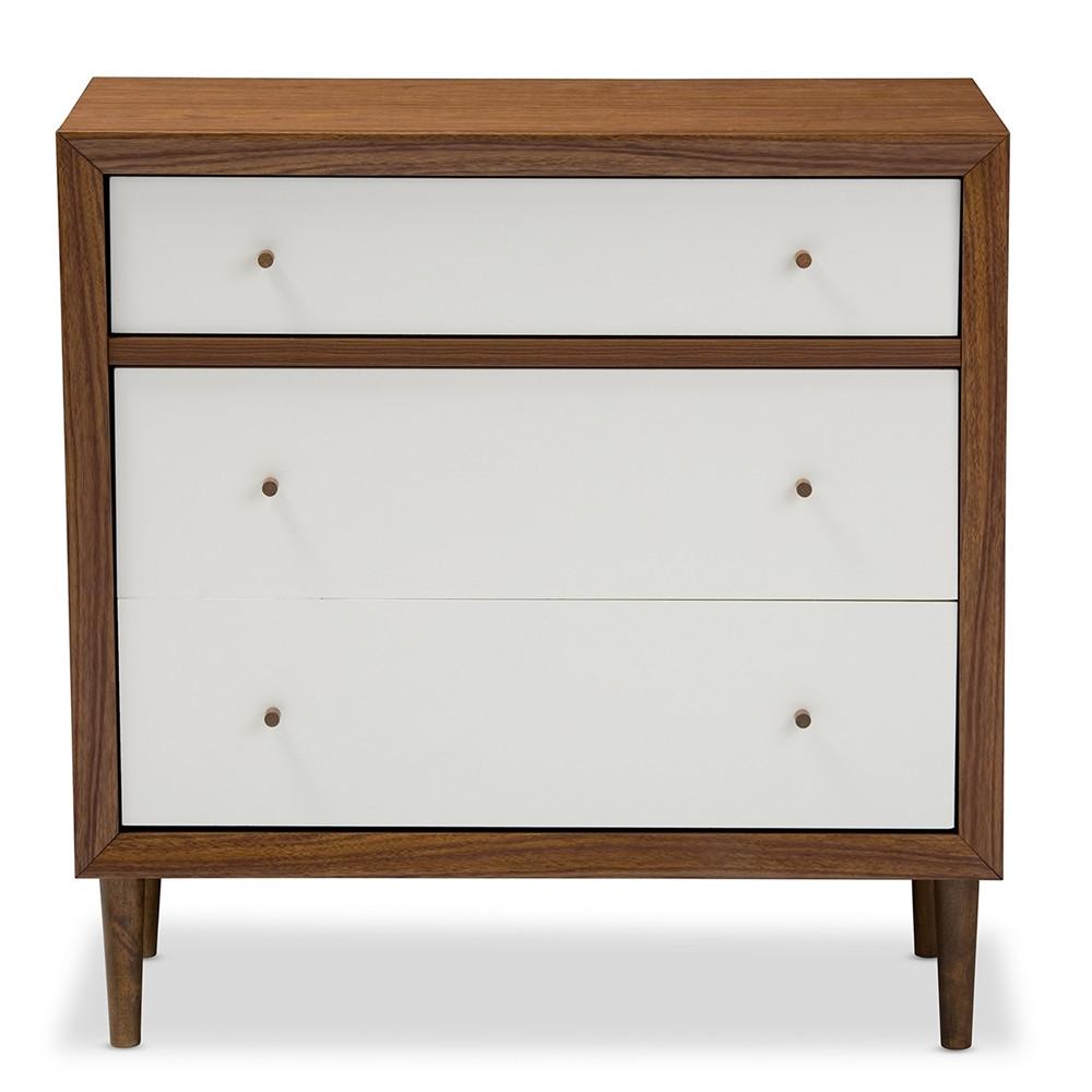 Harry Mid-Century White/Walnut 3-Drawer Chest - living-essentials