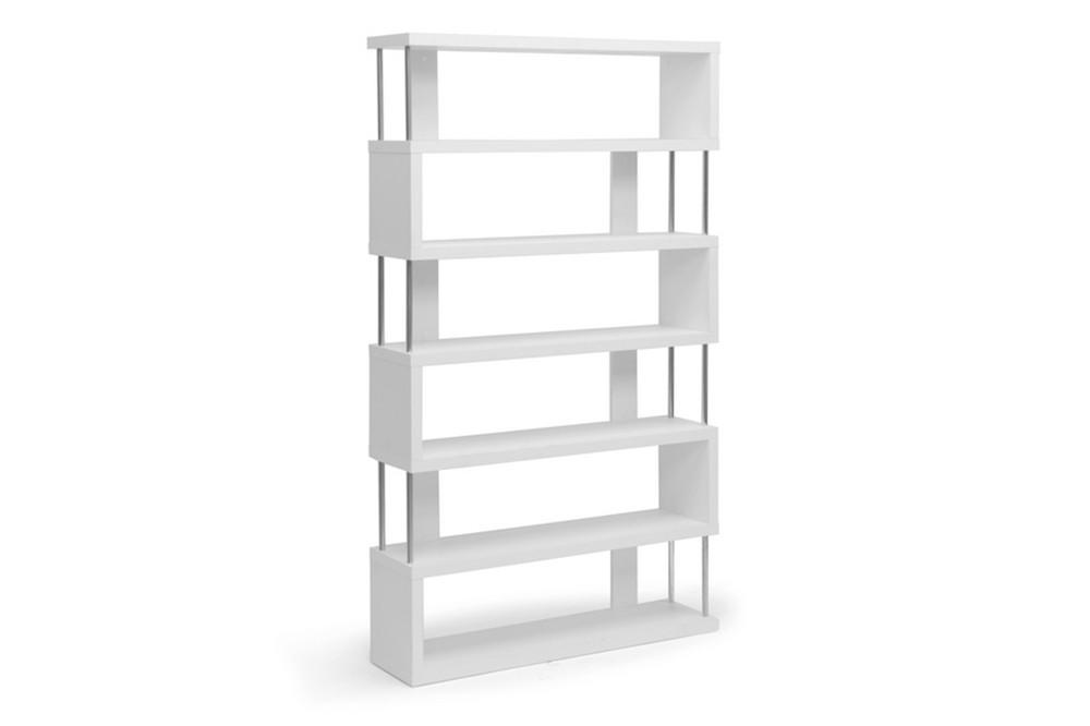 Barrett White Six-Shelf Modern Bookcase - living-essentials