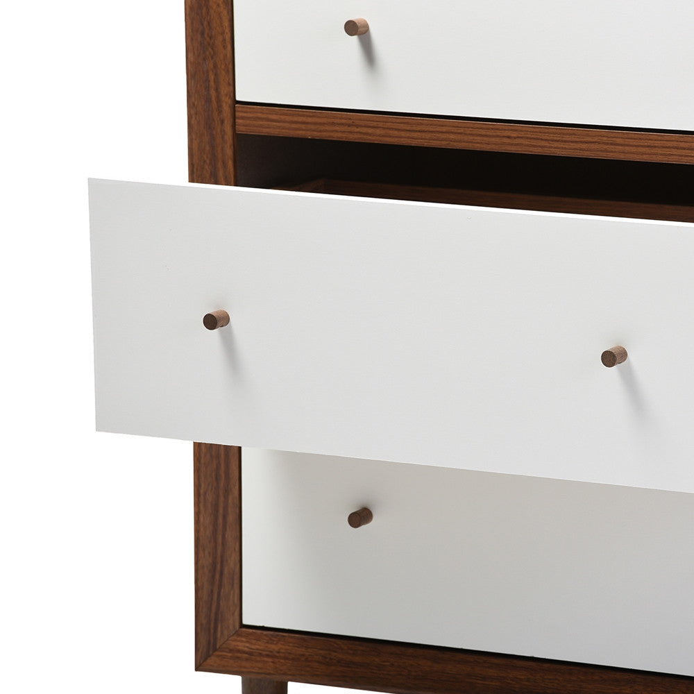 Harry Mid-Century White/Walnut 6-Drawer Dresser - living-essentials