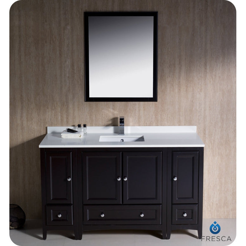 Fresca Oxford 54" Espresso Traditional Bathroom Vanity w/ 2 Side Cabinets - living-essentials