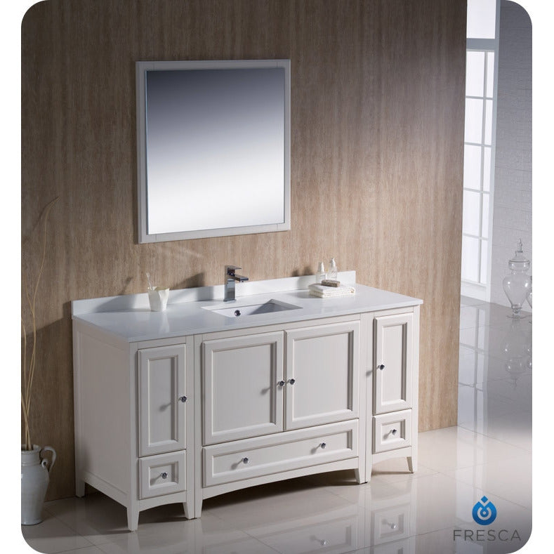 Fresca Oxford 60" Antique White Traditional Bathroom Vanity w/ 2 Side Cabinets - living-essentials