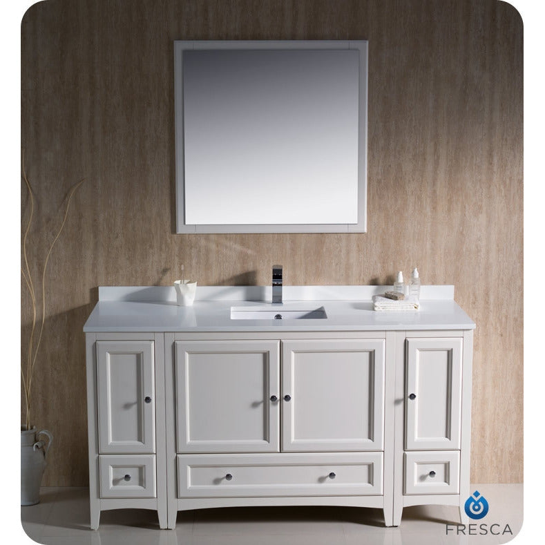 Fresca Oxford 60" Antique White Traditional Bathroom Vanity w/ 2 Side Cabinets - living-essentials