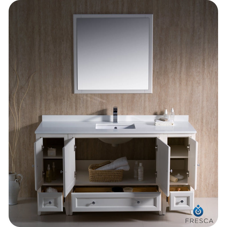 Fresca Oxford 60" Antique White Traditional Bathroom Vanity w/ 2 Side Cabinets - living-essentials