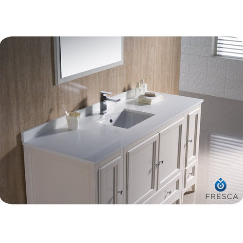 Fresca Oxford 60" Antique White Traditional Bathroom Vanity w/ 2 Side Cabinets - living-essentials