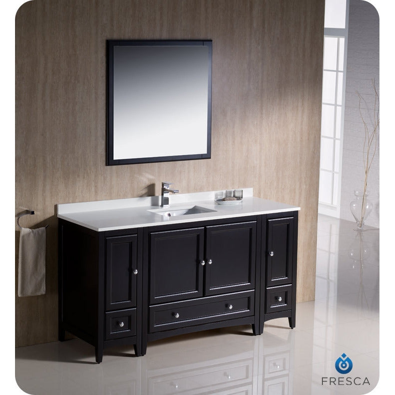 Fresca Oxford 60" Espresso Traditional Bathroom Vanity w/ 2 Side Cabinets - living-essentials