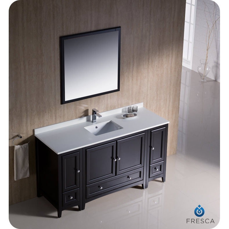 Fresca Oxford 60" Espresso Traditional Bathroom Vanity w/ 2 Side Cabinets - living-essentials