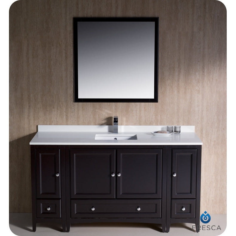 Fresca Oxford 60" Espresso Traditional Bathroom Vanity w/ 2 Side Cabinets - living-essentials