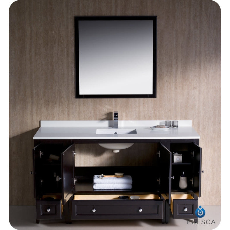 Fresca Oxford 60" Espresso Traditional Bathroom Vanity w/ 2 Side Cabinets - living-essentials