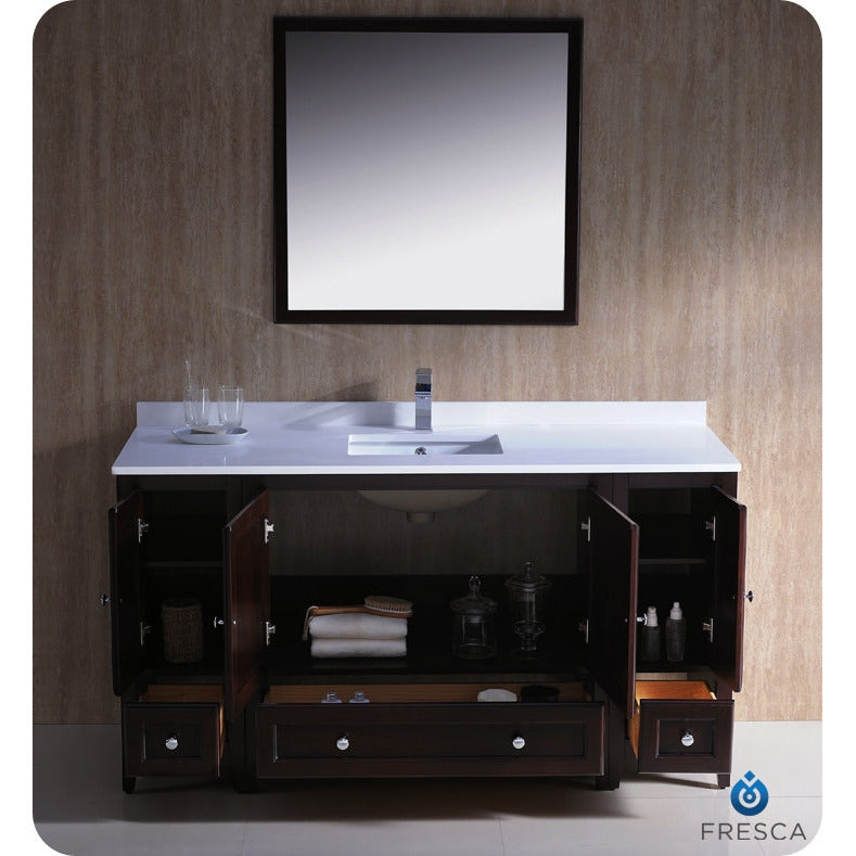 Fresca Oxford 60" Mahogany Traditional Bathroom Vanity w/ 2 Side Cabinets - living-essentials