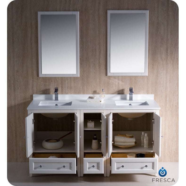Fresca Oxford 60" Antique White Traditional Double Sink Bathroom Vanity w/ Side Cabinet - living-essentials