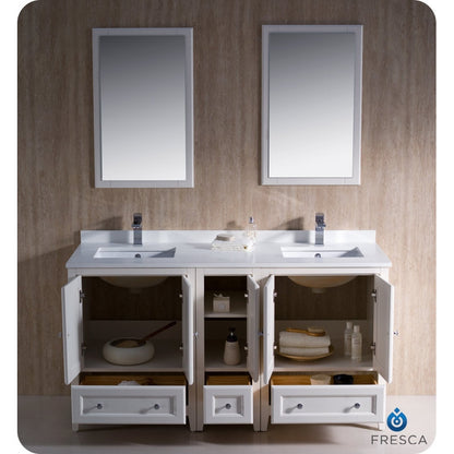 Fresca Oxford 60" Antique White Traditional Double Sink Bathroom Vanity w/ Side Cabinet - living-essentials