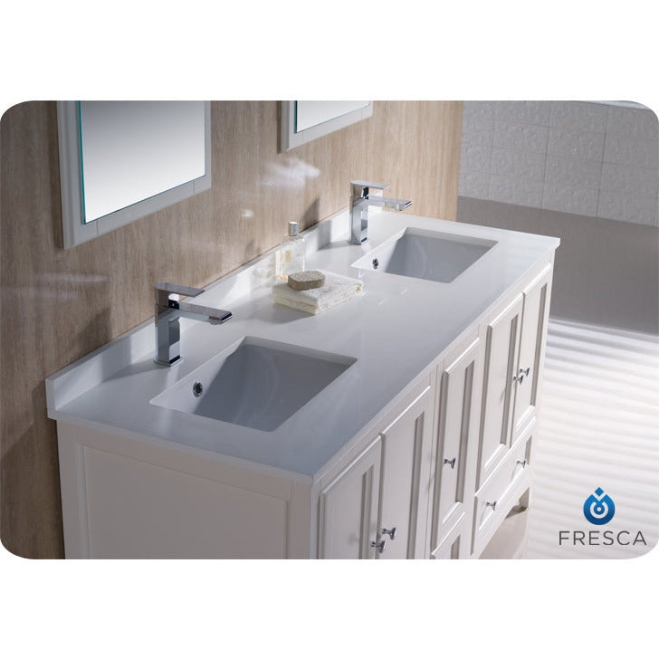 Fresca Oxford 60" Antique White Traditional Double Sink Bathroom Vanity w/ Side Cabinet - living-essentials