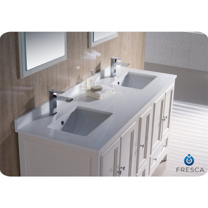 Fresca Oxford 60" Antique White Traditional Double Sink Bathroom Vanity w/ Side Cabinet - living-essentials