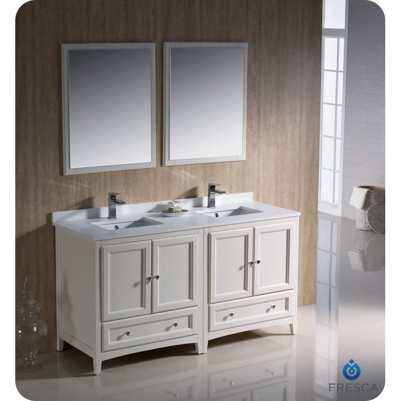 Fresca Oxford 60" Antique White Traditional Double Sink Bathroom Vanity - living-essentials