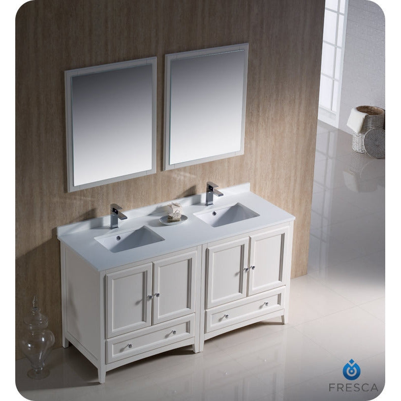 Fresca Oxford 60" Antique White Traditional Double Sink Bathroom Vanity - living-essentials