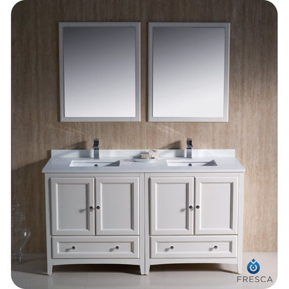 Fresca Oxford 60" Antique White Traditional Double Sink Bathroom Vanity - living-essentials