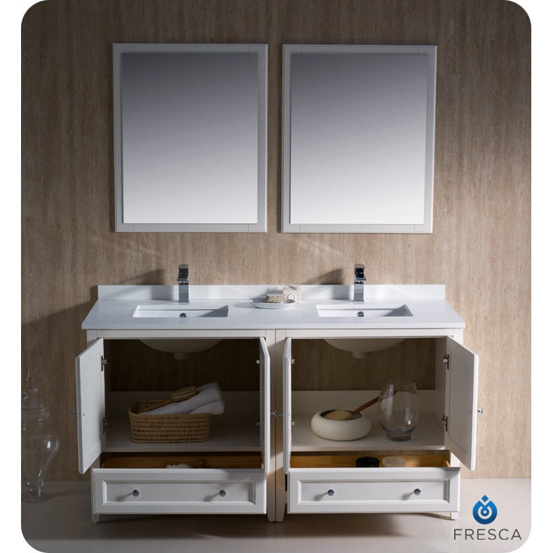 Fresca Oxford 60" Antique White Traditional Double Sink Bathroom Vanity - living-essentials