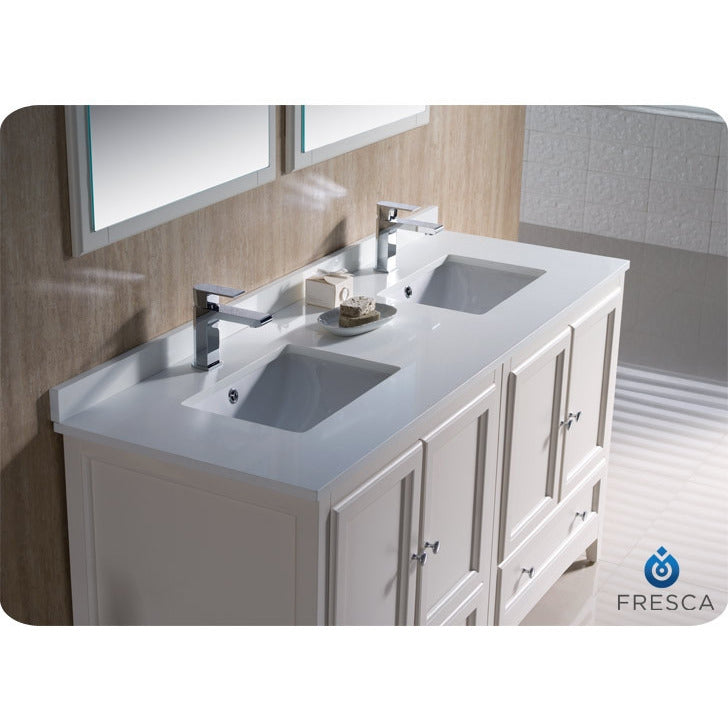 Fresca Oxford 60" Antique White Traditional Double Sink Bathroom Vanity - living-essentials