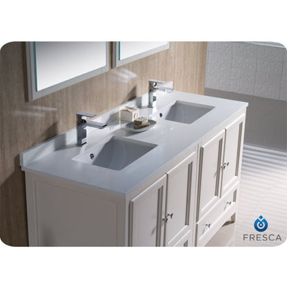 Fresca Oxford 60" Antique White Traditional Double Sink Bathroom Vanity - living-essentials