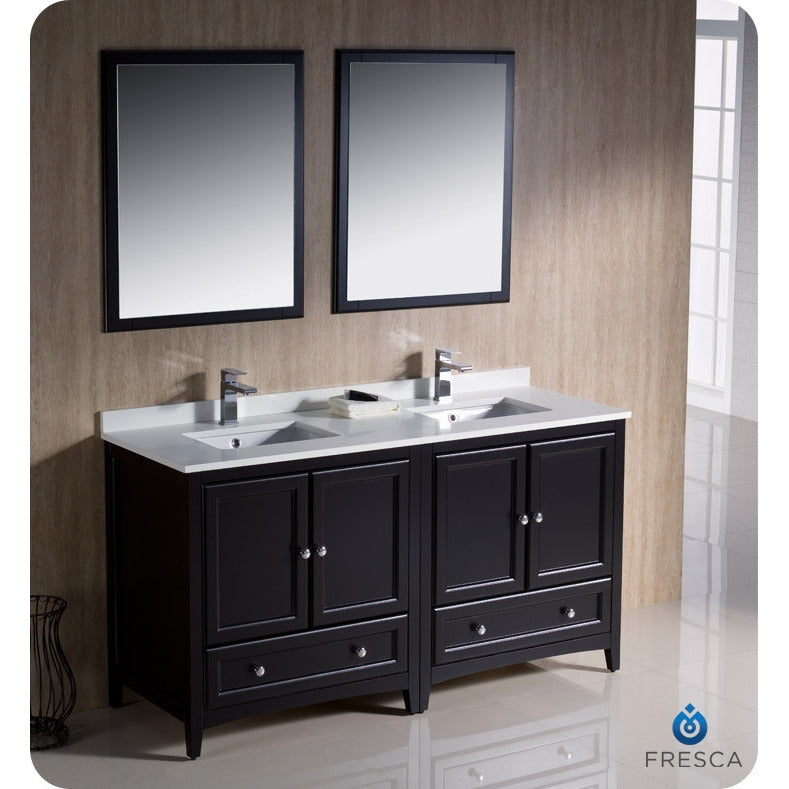 Fresca Oxford 60" Espresso Traditional Double Sink Bathroom Vanity - living-essentials